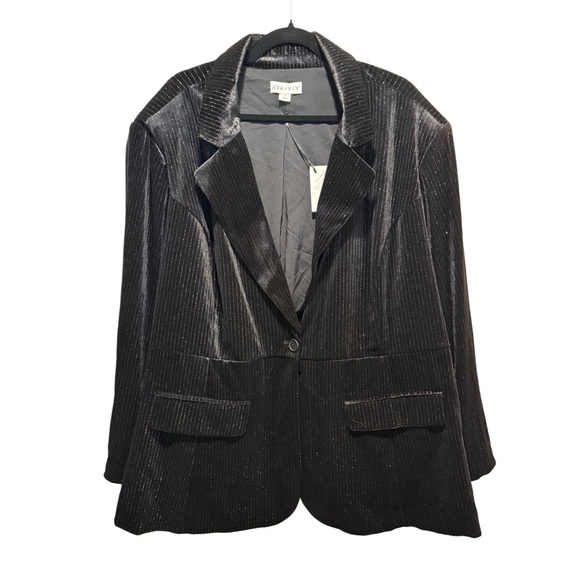 Ava & Viv Black Velvet Metallic Pinstripe Blazer NWT Size 3X - Picture 4 of 11